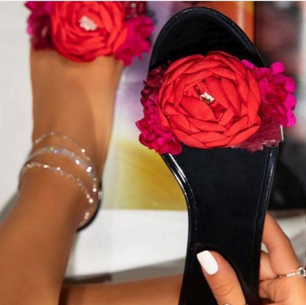 Black/Pink/Red Floral Sandals